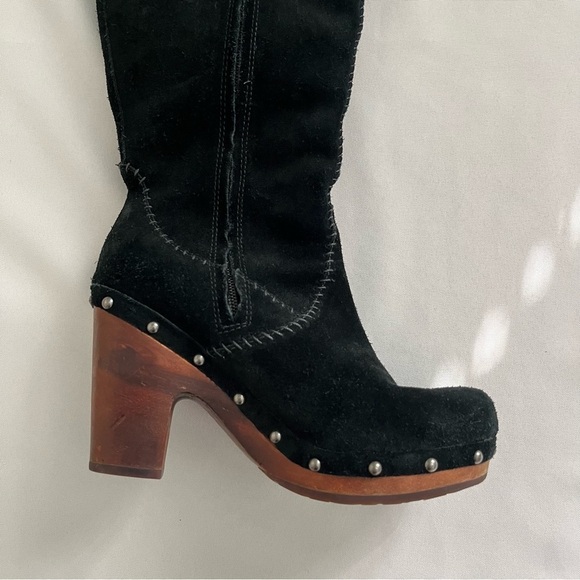 UGG Australia Lillian Black Suede Knee High Sherling Clog Boots Size 7 - Picture 3 of 16